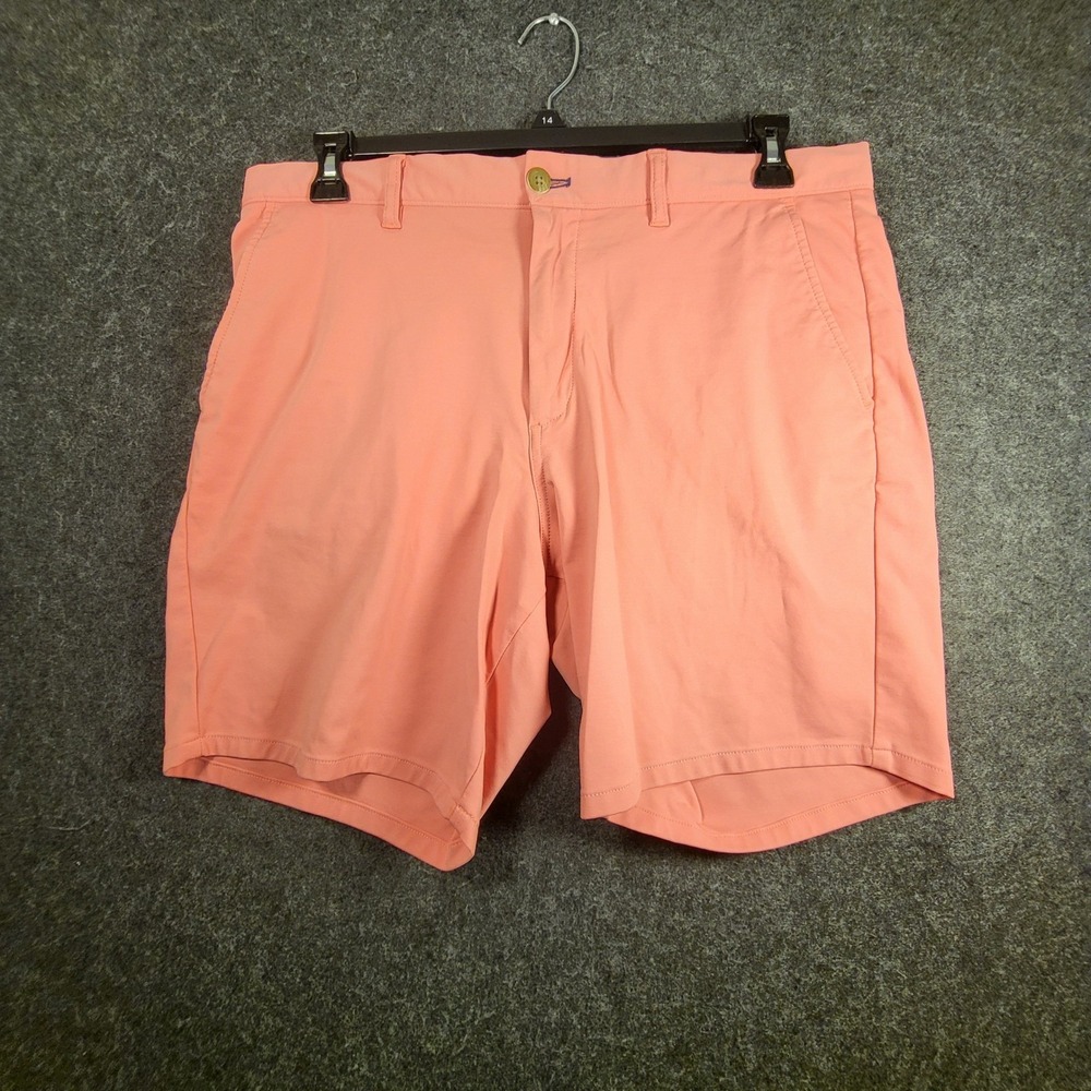 Johnnie-O Natural Performance Shorts Mens 35 Coral Pink Golf Casual Flat Front